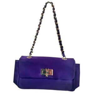 Love Moschino Satin Chain Strap Clothespin Turn Lock Shoulder Bag Purple Gold